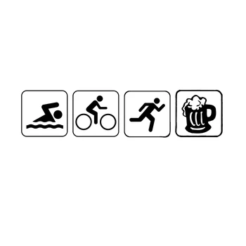 Забавная наклейка на бампер для триатлона, плавания, велогонки и пива, Виниловая наклейка на автомобиль, Силуэт 17,7 * 4,2 см