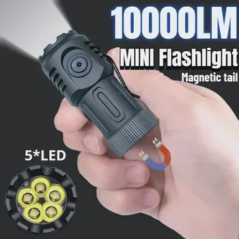 10000LM Мини 5 * Светодиодные Фонари USB Перезаряжаемые с Батареей 18350 Сильный Мощный Открытый Факел Кемпинговая Лампа COB Work Light