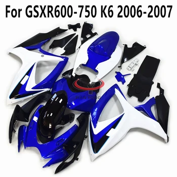 Синий и белый классический принт Мотоцикла Полный Комплект Обтекателя Кузова и Капота Для GSXR600 GSXR750 GSXR 600 750 GSX R K6 2006-2007