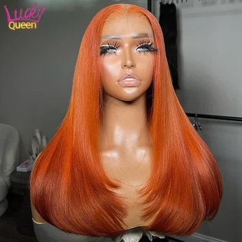 Прозрачный кружевной парик с застежкой 5X5, предварительно выщипанный имбирно-оранжевый парик из человеческих волос 13X6 спереди для женщин, бесклеевой парик спереди 13X4