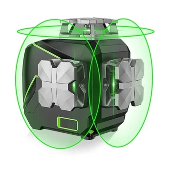Лазерный уровень Huepar S03CG, 12 Линий, 3D Зеленый луч, вращающийся самонивелирующийся станок на 360 горизонтов, крест для стены