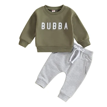 Одежда для маленьких мальчиков Толстовка с длинными рукавами и буквенным принтом Bubba, Спортивные штаны с эластичной талией, Одежда для младенцев
