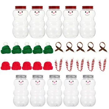 10 Комплектов рождественских бутылок для сока, напитков, молочных бутылок в форме снеговика с крышками, Рождественских бутылок для сока, рождественских принадлежностей с шарфами