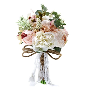 Букет из искусственных пионовидных роз для невесты, свадебный букет ручной работы для подружки невесты, шелковый букет невесты с цветком в руках