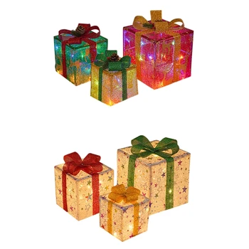 Светодиодные рождественские осветительные коробки, Светящиеся Подарочные коробки на батарейках Для рождественского украшения на открытом воздухе и в помещении, Не собраны