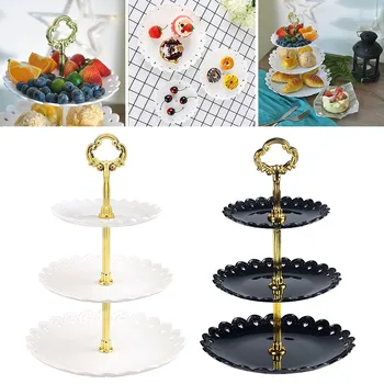 3-Слойные подставки для торта, тарелки для свадебной вечеринки в европейском стиле, Многослойный пластиковый Трехъярусный лоток для фруктов, лоток для закусок и конфет, Кухонные инструменты