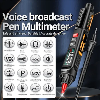 Мини-цифровой мультиметр-ручка Smart Voice Broadcast Tester Meter 6000 отсчетов Multimetro NCV DC AC Voltage Профессиональные инструменты для тестирования