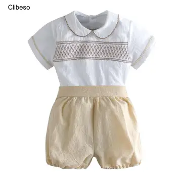 2024 Clibeso / Детский Комплект для Мальчиков, Детская рубашка Ручной работы + однотонные Шорты, Элегантные Дизайнерские наряды Для Маленьких мальчиков