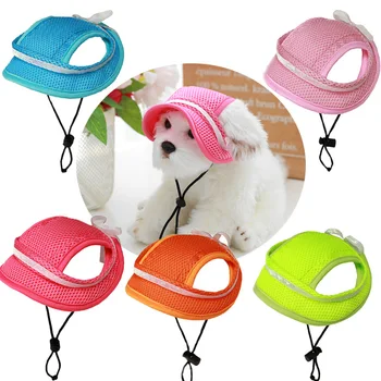 Аксессуары для собак Модный дышащий солнцезащитный чехол, шляпа с бантом, однотонная шляпа на шнуровке для кошки, свободные повседневные шапки для собак с отверстиями для ушей