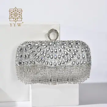 Блестящий клатч со стразами, вечерние сумки с бриллиантами, клатч 2023, серебряная роскошная сумочка на цепочке с украшением в виде кристаллов, праздничная сумочка на плечо