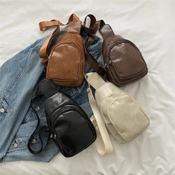 Женская черная нагрудная сумка из искусственной кожи, дизайнерская повседневная сумка через плечо, универсальная черная винтажная сумка, сумка через плечо, поясная сумка Bolso