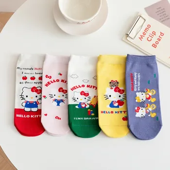 5 пар Kawaii Sanrio Аниме Hello Kittys Мультяшный Принт Красочные Вязаные Носки Лодочки из чистого хлопка Сюрприз На День Рождения Рождественские Подарки