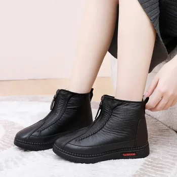 Женская обувь 2023 г., высококачественные женские ботинки на молнии спереди, осенние однотонные ботинки с круглым носком, модные ботинки на низком каблуке в лаконичном стиле.