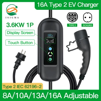 Зарядное устройство Isigma Type 2 к Schuko Plug EV 16A 3,6 кВт IEC 62196-2 Type1 J1772 EVSE Вход 110 В-250 В Домашний разъем Общая длина 5 м