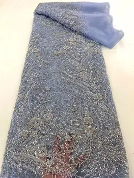 Бусины Сетка J-1302403 Африканская Кружевная Ткань с Блестками Тюлевые Вечерние Платья Для Женщин Вышивка Французская Мода Высокое качество