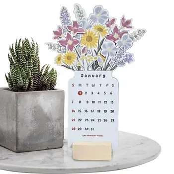Настольный календарь с цветочным рисунком на 2024 год, красивый Ежемесячный настольный календарь на 2024 год, Планировщик года для обеденного стола, прикроватного компьютера