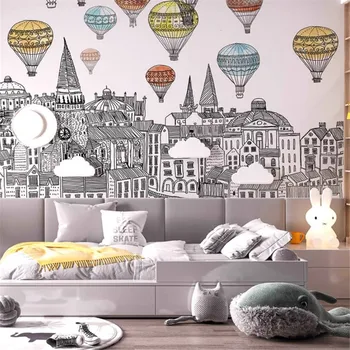 изготовленные на заказ современные минималистичные мультяшные архитектурные обои с воздушным шаром для гостиной на фоне обоев детской комнаты