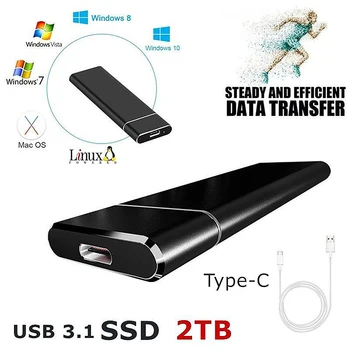 Твердотельный накопитель 2 ТБ HDD Портативный внешний жесткий диск Высокоскоростной внешний жесткий диск с интерфейсом M.2 USB 3.1 Диск массового хранения