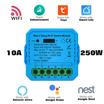 Модуль Интеллектуального переключателя Tuya WiFi Электрический Выключатель 2Gang Модуль Переключателя Освещения Управление Мобильным приложением Alexa