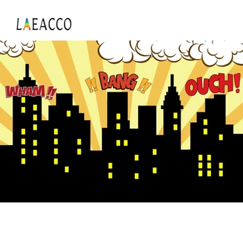 Laeacco Superhero City Celebration Комическая Детская Сцена Детский Фотографический Фон Виниловый Фон Для Фотосъемки В Фотостудии