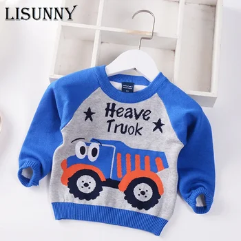 2023 Новый Осенне-зимний свитер для маленьких мальчиков, Джемпер с мультяшным автомобилем, Детские свитера, пуловер для малышей, Детская одежда, хлопковая повседневная одежда от 1 до 5 лет