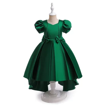 2023, однотонное платье принцессы для девочек, детский костюм, Элегантные детские платья для рождественской вечеринки с шлейфом для девочек, свадебные вечерние платья для девочек