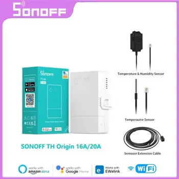 SONOFF TH Origin Переключатель Wi-Fi Контроллер умного дома Переключатель контроля температуры и влажности 20A Max TH10 / 16 Обновленная версия для Alexa