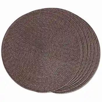 Круглые плетеные салфетки, набор из 6 ковриков для обеденных столов, тканые моющиеся нескользящие коврики 15 дюймов (коричневый)