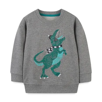 2024 Весна-осень, новая детская толстовка с вышивкой динозавра из мультфильма, пуловер с длинными рукавами для мальчиков, топ, детская одежда, прямая поставка