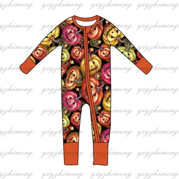 Новый дизайн костюмов для мальчиков и маленьких девочек, детские комбинезоны на Хэллоуин с рисунком тыквы, комбинезоны на молнии с длинными рукавами для детей