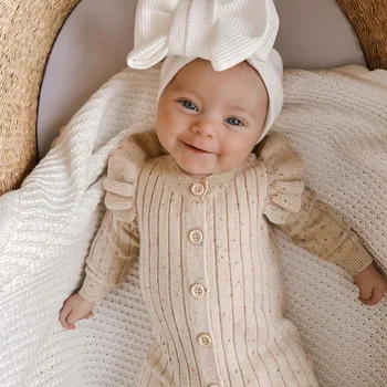 Детский осенний комбинезон, вязаный свитер, весенне-осенний комбинезон из чистого хлопка, одежда для ползания, осенняя одежда для новорожденных