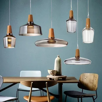 Подвесные светильники из прозрачного стекла в скандинавском стиле, современный деревянный лофт, промышленный подвесной светильник, подвесной светильник для гостиной