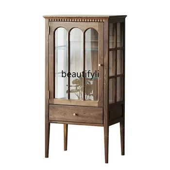 Витрина в стиле ретро для гостиной из стекла, дуба, массива дерева, боковой шкаф, Скандинавский шкафчик для хранения