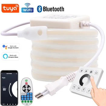 Tuya WiFi Dimmable COB LED Strip Light 220V Bluetooth Гибкая Светодиодная Лента Водонепроницаемый COB LED Lights Линейное Освещение с Вилкой EU