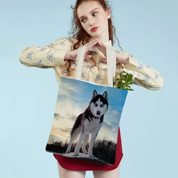 Двусторонняя модная дорожная сумка через плечо, женская сумка-тоут Сибирского Хаски Колли, Многоразовые складные сумки для домашних собак