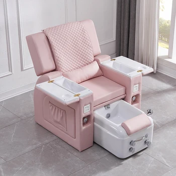 Лидер продаж, Светло-розовое Салонное кресло для маникюра с откидывающейся спинкой, Роскошное спа-кресло для педикюра ног с массажем