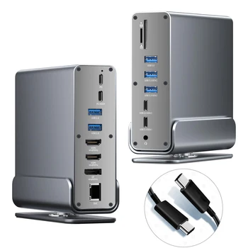 Док-станция USB C 16 в 1 USB C Концентратор с двумя 4K HDMI/DisplayPort/ 7 USB-портами/ 100 Вт PD/Аудио/ SD / TF / Ethernet для ПК MacBook