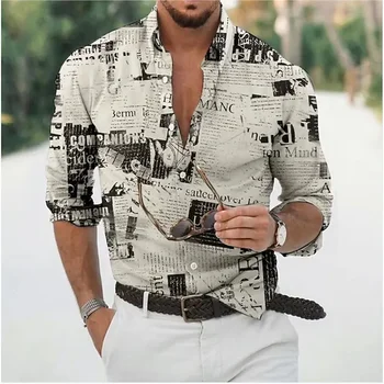 Графический цвет мужских рубашек облегченный белый с 3D принтом, дизайн одежды на пуговицах с длинными рукавами, аристократическая бальная деловая рубашка