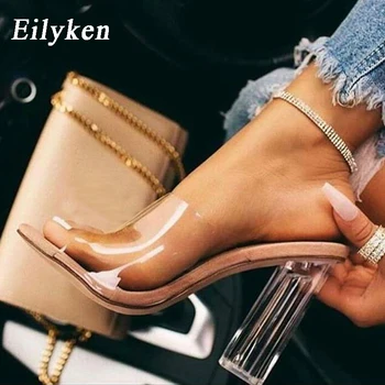 Женские тапочки из прозрачного желе из ПВХ высокого качества Eilyken, Пикантные женские туфли на каблуках из прозрачного перспекса с прозрачными кристаллами для летних вечеринок
