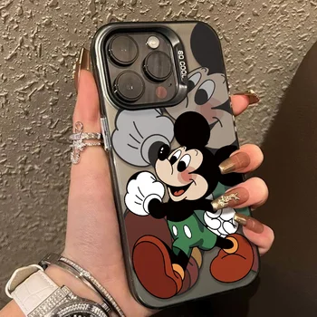 Disney Mickey Mouse Чехол для iPhone для IPhone15 14 13 12 11Pro Max 12Mini XS Max XR X Plus Роскошный Черный Градиентный Цветной Лазер