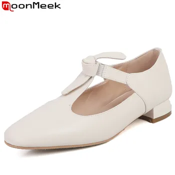 MoonMeek 2023, размер 33-40, Новая Винтажная Женская Обувь с квадратным носком, туфли-лодочки из натуральной кожи, модельные туфли на квадратном низком каблуке