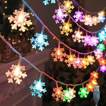 Гирлянда в виде снежинок, Светодиодная гирлянда, USB-разъем, Рождественская елка, Эстетическое украшение комнаты, Свадебная вечеринка, Новогодний декор
