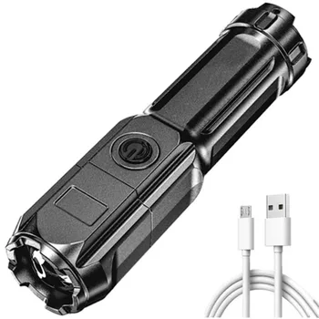 Мощный светодиодный фонарик, перезаряжаемый через USB фонарик, портативный масштабируемый фонарь для кемпинга, 3 режима освещения, Используется высокопрочный материал ABS