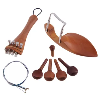 Подставка для Подбородка Скрипки Jujube Wood 4/4 + Колышки для настройки + Хвостовик + Набор струн для Скрипача Лютье, Коричневый