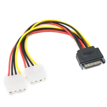 10ШТ 15-контактный разъем SATA к двойному 4-контактному разъему Molex, Y-образный разветвитель, кабель для преобразования питания жесткого диска IDE, 8 дюймов/20 см