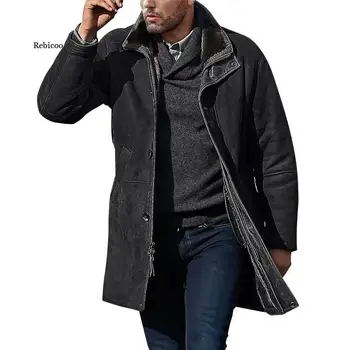 Европейско-американское мужское шерстяное пальто средней длины, повседневное свободное мужское пальто, однобортная куртка на молнии, осень-зима 2021, 5Xl