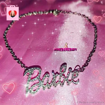 Ожерелья для Барби Серьги Зажим для ушей Y2K Розовые девушки из нержавеющей стали Горячие Сексуальные женщины Титановое ожерелье с бриллиантами Модный подарок