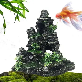 Аквариумный орнамент с видом на горы, имитация смолы, Пещера и дерево, Скала, скрывающая Пещерный декор, Аквариумная скала, пещера и аквариум с рыбками, Рокарий