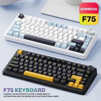MATHEW TECH-Механическая клавиатура Aula F75, 80 клавиш с уплотнительной структурой, Полноклавишный трехрежимный Bluetooth, киберспорт для игр в офисе